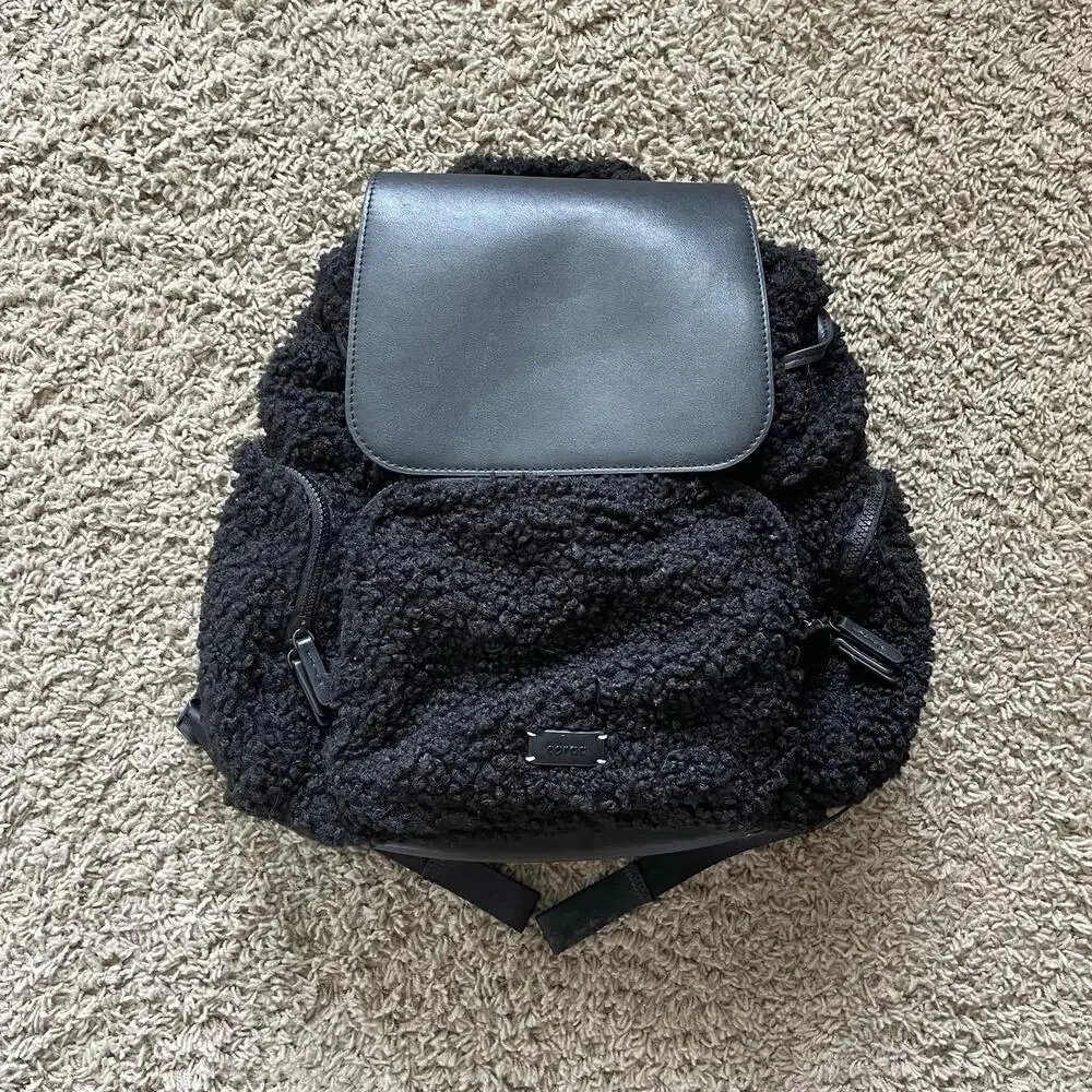 Caraa Cirrus Sherpa Backpack Travel Rucksack Teddy Fuzzy Black